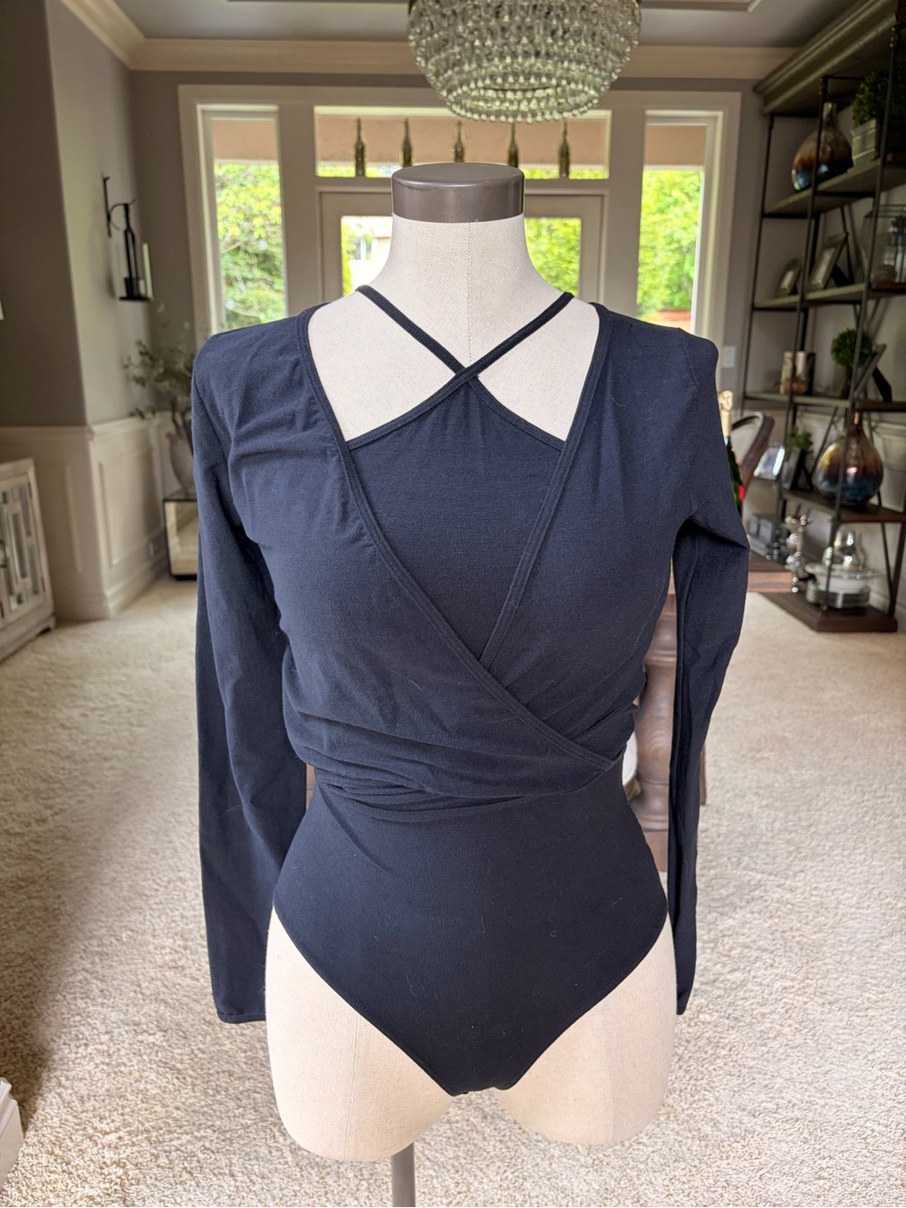 Tehen Black Long-Sleeve 2 piece Wrap Bodysuit